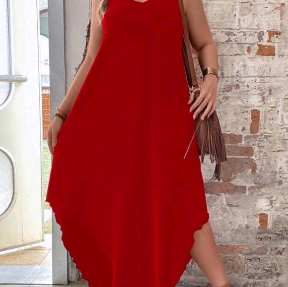 NEW Casual Stretch Knit Cami T Shirt Dress PLUS Midi Relaxed Fit Red - Picture 5 of 7